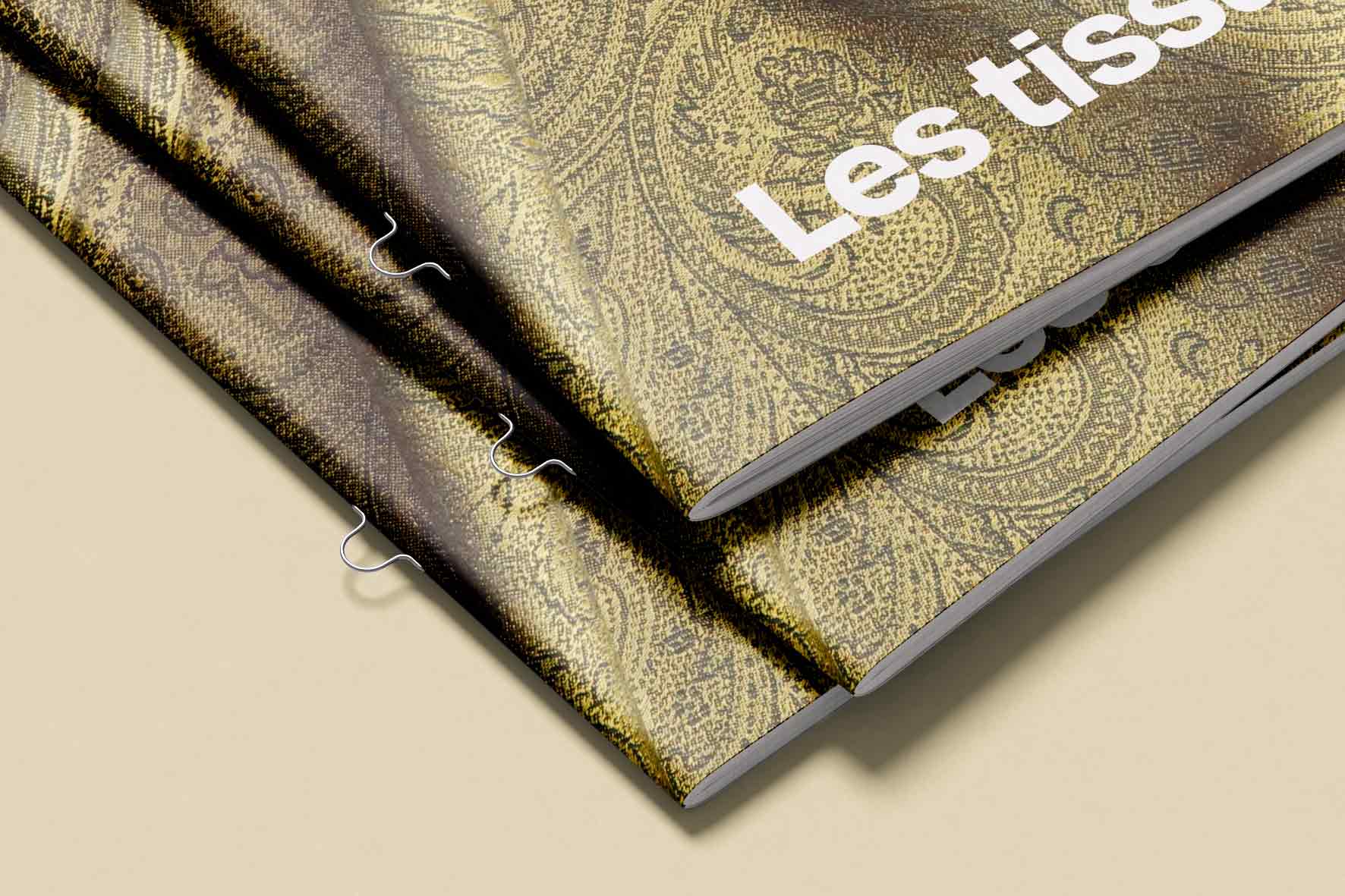 Plan rapproché d'une brochure agrafes 2 points métal boucle.